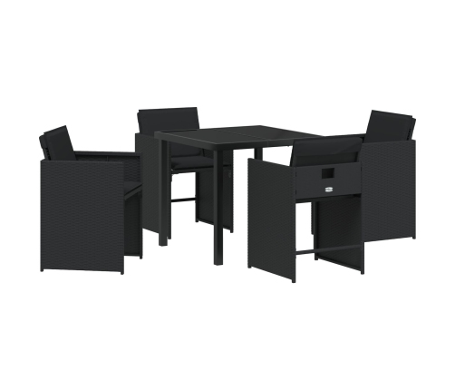Set de Comedor de Jardín de 5 Piezas con Cojines Negro Poliratán
