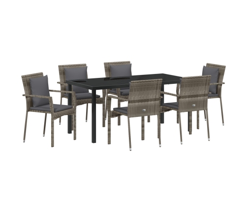 Conjunto de Comedor de Jardín  de 7 piezas con Cojines Gris Poliratán