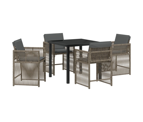 Conjunto de Comedor de Jardín de 5 Piezas con Cojines Ratán Poliéster Gris