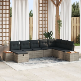 Conjunto de Sofá de Jardín de 8 Piezas con Cojines Gris Ratán Poliéster