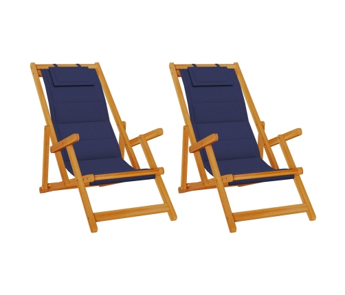 Sillas de Playa Plegables  2 pcs Azul Madera Maciza de Acacia y Textileno