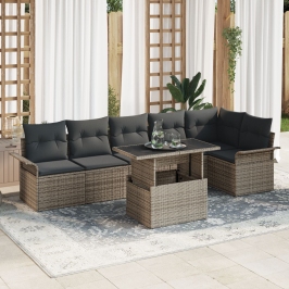 Conjunto de Sofá de Jardín de 7 Piezas con Cojines Gris de Ratán Sintético