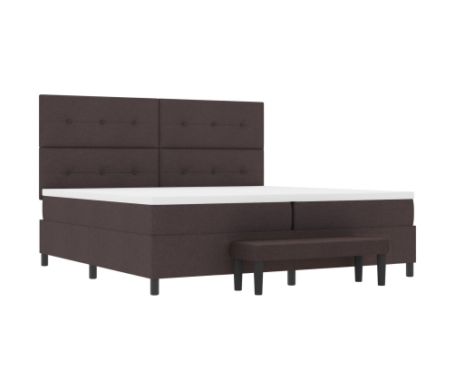 Cama con Box Spring  con Colchón y Banco Marrón Oscuro 200x200 cm Tela