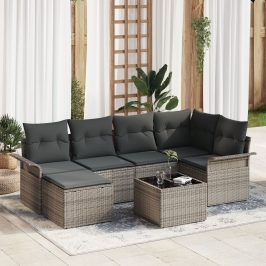 Conjunto de sofá de jardín de 6 partes con cojines de ratán sintético negro