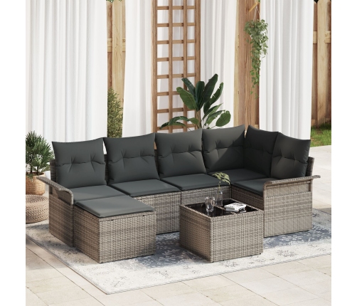 Conjunto de sofá de jardín de 6 partes con cojines de ratán sintético negro