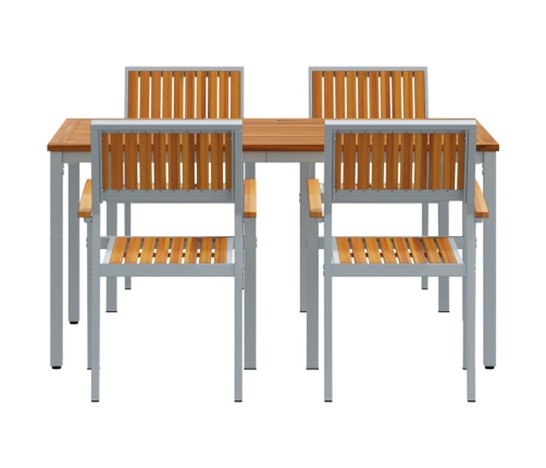 Juego de Comedor de Jardín Juego de 5 Gris, Madera Natural Metal