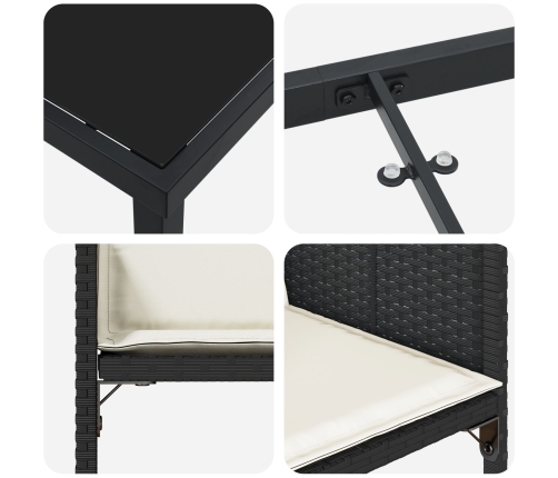 Set de Comedor de Jardín de 5 Piezas con Cojines de Rattan Poliéster Negro