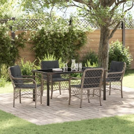 Set de Comedor de Jardín de 5 Piezas con Cojines Gris Claro Rattan PE