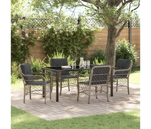 Set de Comedor de Jardín de 5 Piezas con Cojines Gris Claro Rattan PE