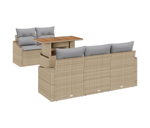 Conjunto de comedor de jardín de 6 piezas con cojines Beige Ratán de poliéster Acacia
