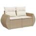Sofá de jardín  9 piezas con cojines beige de ratán PE y acacia, Comedor de jardín  3 piezas con cojines beige de ratán PE y acacia