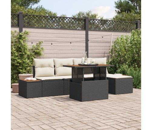 Conjunto de Sofá de Jardín  6 Piezas Negro y Crema Poliratán y Acero