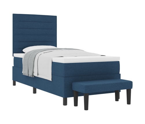 Cama con Somier con Colchón y Banco Azul 90x200 cm Tela