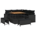 Conjunto de Sofás de Jardín  de 8 piezas con Cojines Negro Polirratán Acacia, Conjunto de Comedor de Jardín  de 3 piezas con Cojines Negro Polirratán Acacia