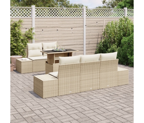 Conjunto de Sofá de Jardín de 6 Piezas con Cojines Beige Polirratan