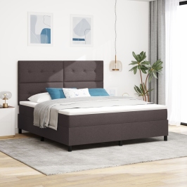 Cama con Base de Resortes y Colchón Marrón Oscuro Super King Tela