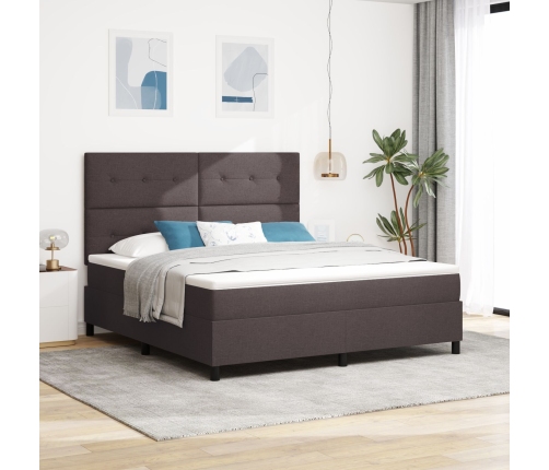 Cama con Base de Resortes y Colchón Marrón Oscuro Super King Tela