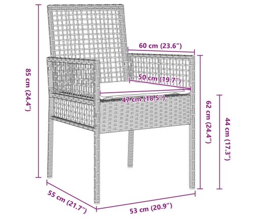 Juego de Comedor de Jardín de 5 Piezas con Cojines Gris Claro de Ratán PE