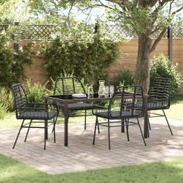 Juego de Comedor de Jardín  de 5 Piezas con Cojines Negro Poliratán