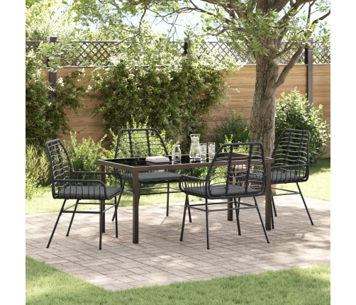 Juego de Comedor de Jardín  de 5 Piezas con Cojines Negro Poliratán