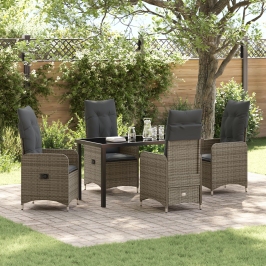 Conjunto de Comedor de Jardín de 5 Piezas con Cojines Gris Poliratán