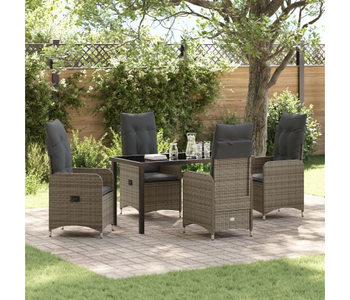 Conjunto de Comedor de Jardín de 5 Piezas con Cojines Gris Poliratán