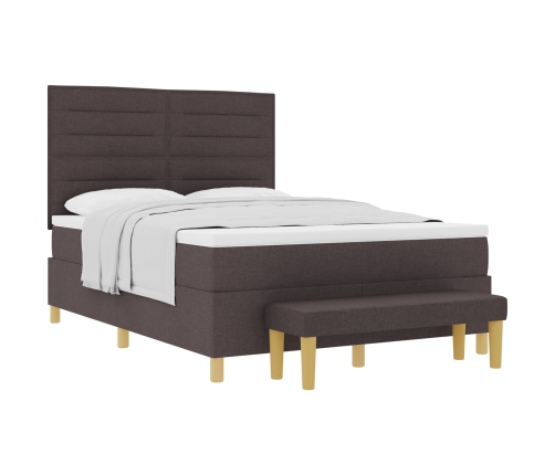 Cama con base de resortes  con colchón y banco marrón oscuro 160x200 cm tela