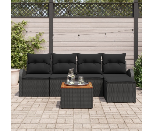 Kit de Sofás de Jardín de 6 Piezas con Cojines Negro Poliratán Acacia