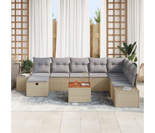 Juego de Sofá de Jardín Set de 9 Beige Poliratán