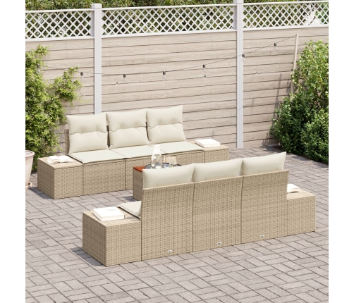 Conjunto de Sofá de Jardín de 7 Piezas con Cojines Beige Poliratán Acacia