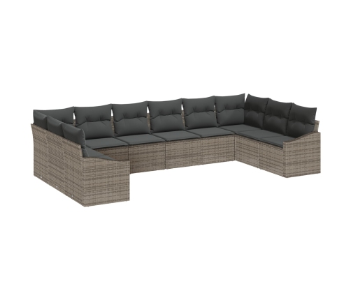 Conjunto de Comedor de Jardín de 10 Piezas con Cojines Gris Poliratán