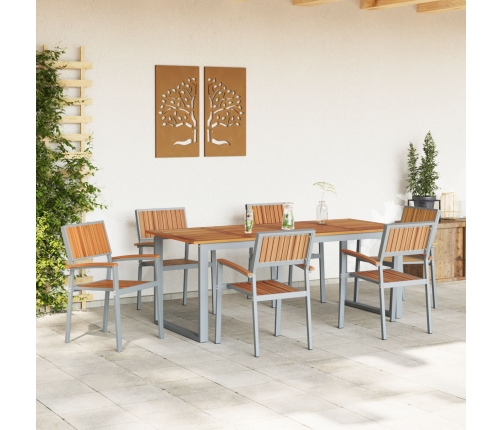 Sillas de Jardín Apilables  6 pcs Gris de Acero y Madera Maciza de Acacia