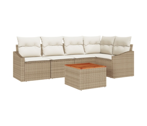 Set de sofá de jardín  de 6 piezas con cojines Beige Ratán PE Acacia