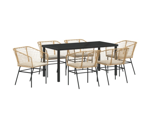 Set de Comedor de Jardín  de 7 Piezas con Cojines Marrón Polirratán
