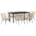 Set de Comedor de Jardín  de 7 Piezas con Cojines Marrón Polirratán