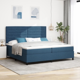 Cama de Base de Muelles  con Colchón Azul 200x200 cm Tela