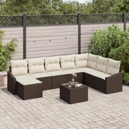 Conjunto de Comedor de Jardín de 8 Piezas con Cojines en Gris Poliratán