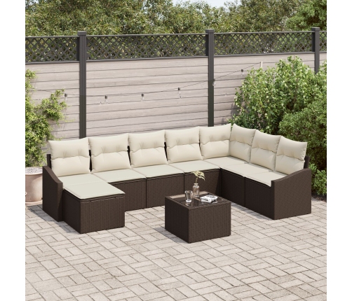 Conjunto de Comedor de Jardín de 8 Piezas con Cojines en Gris Poliratán