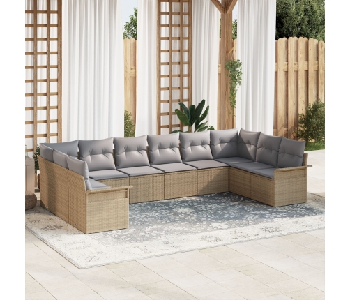 Set de Sofá de Jardín de 10 Piezas con Cojines Ratán Sintético Beige