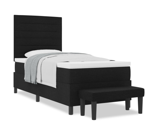 Cama Box Spring  con Colchón y Banco Negro 90x200 cm Tela
