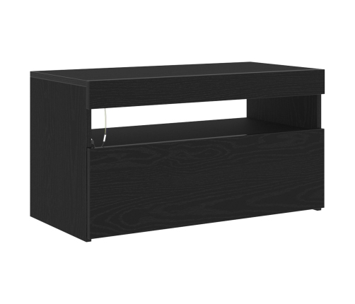 Mueble para TV  con luces LED en negro y roble, 75x35x40 cm, de madera