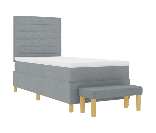 Cama con Somier  con Colchón y Banco Gris Claro 90x200 cm Tela