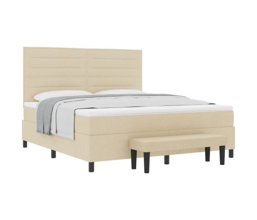 Cama con box spring  con colchón y banco crema 180x200 cm tela