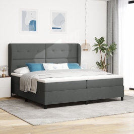 Cama Box Spring con Colchón en Gris Oscuro, 200x200 cm de Tela
