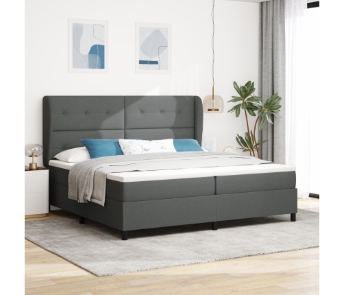 Cama Box Spring con Colchón en Gris Oscuro, 200x200 cm de Tela