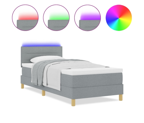 Cama con Base con Colchón y Luz LED Gris Claro 90x200 cm Tela