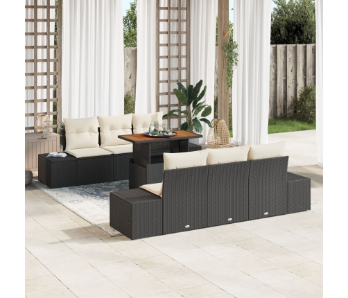 Conjunto Sofá Jardín  7 Piezas Beige y Negro Ratán y Poliéster