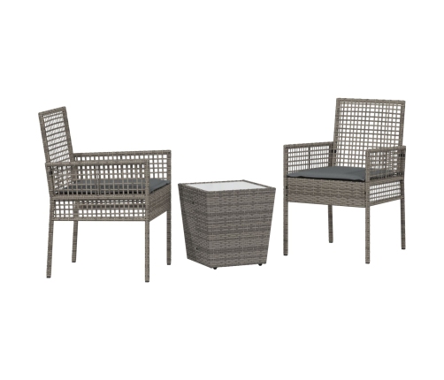 Set de Bistro de Jardín de 3 Piezas con Cojines en Gris de Poliratán