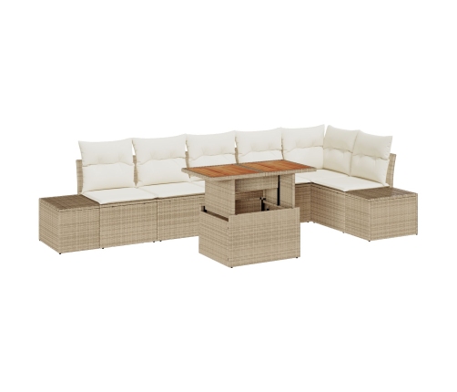 Set de Jardín de 7 Piezas con Cojines Beige Ratán Sintético Acacia