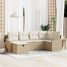Conjunto de Sofá de Jardín de 6 Piezas con Cojines Beige de Ratán